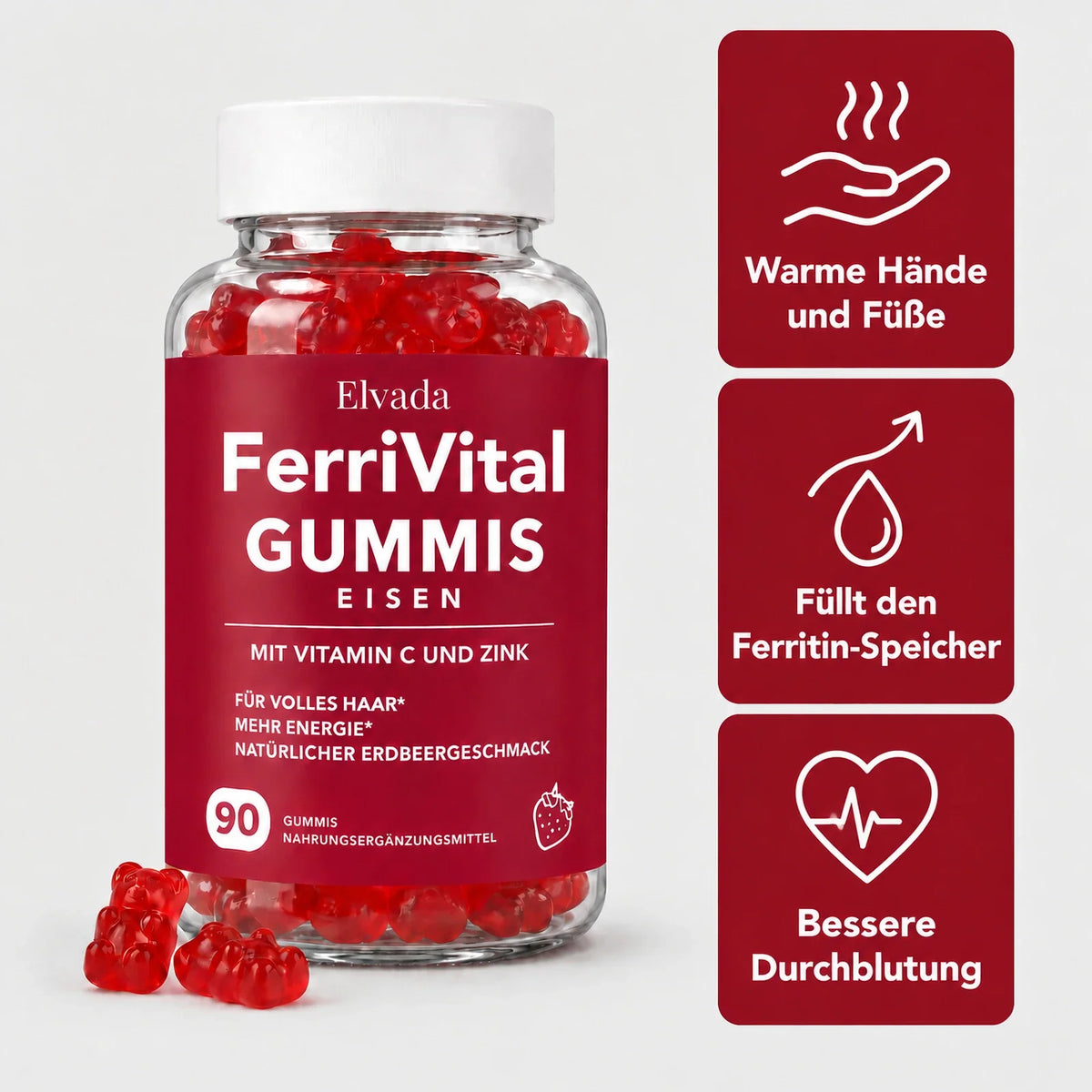 Elvada FerriVital Gummis mit Eisen, Vitamin C und Zink, 90 Gummis